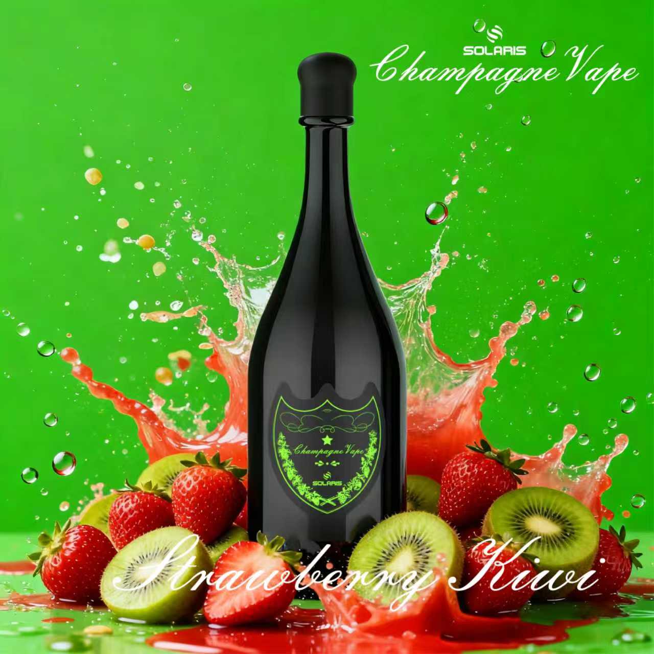 Strawberry Kiwi 30K Puffs Solaris Champagne 30000 Disposable Vape, 1.2Ω Mesh Coil, LED Light