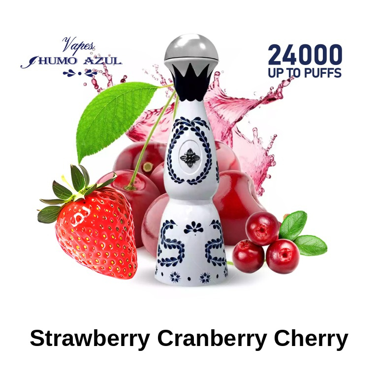 Strawberry Cranberry Cherry 24K Puffs Humo AZUL 24000 Disposable Vape | 2% Nicotine, Ceramic Bottle Design